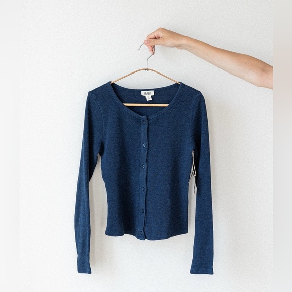 a.n.a Navy Button-Down Long Sleeve Shirt - Picture 1 of 5